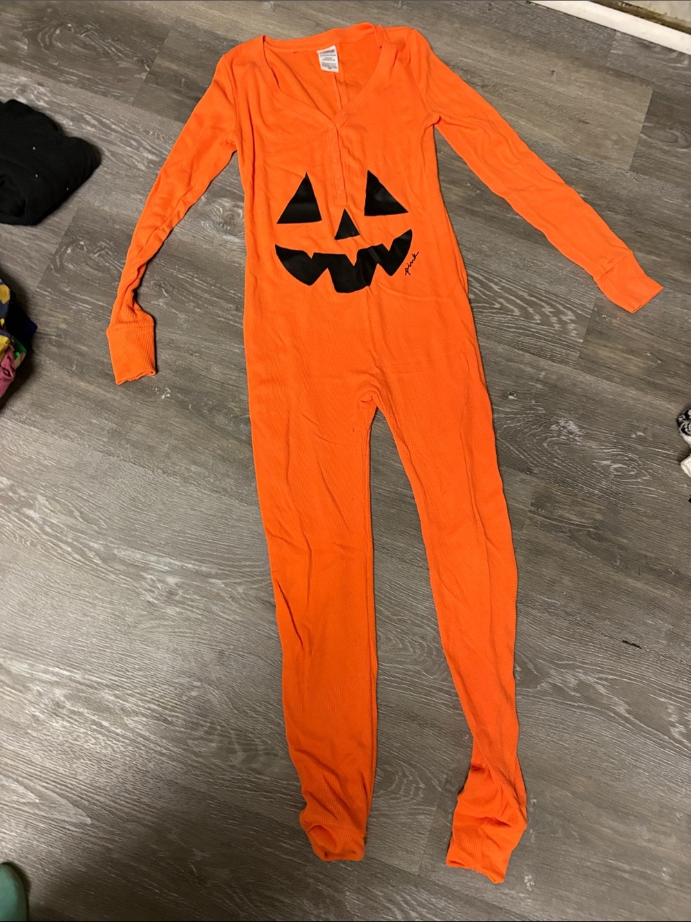 PINK Victoria's Secret Orange Jack-O'-Lantern One-Piece Pajamas